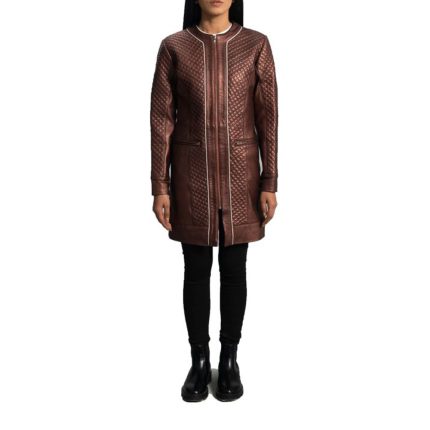 Trudy-Lane Quilted Maroon Women Leather Coat