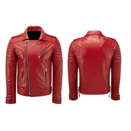 Diamond-Quilted Red Leather Jacket