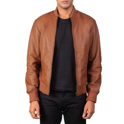 Shane-Brown Leather Bomber Jacket