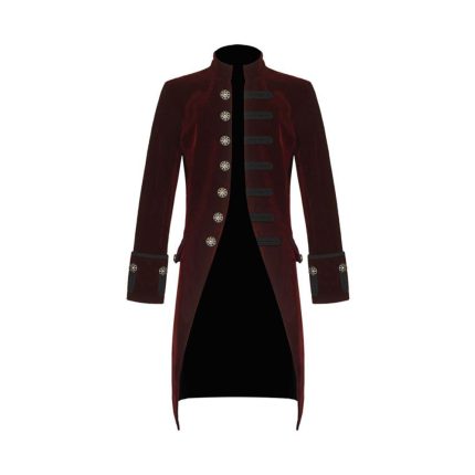 Men's Velvet Handmade Frock Coat Gothic Victorian Jacket Steampunk-Burgundy