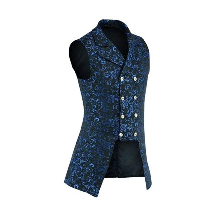 Men's Double-Breasted Blue-GOVERNOR Vest Waistcoat Brocade-Gothic Steampunk Jacket