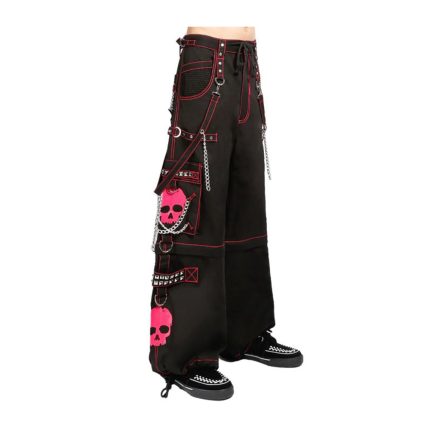 Pink Skull Gothic Cyber-Chain Goth Jeans Punk-Rock Cotton Pants