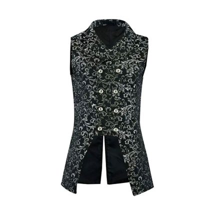 Men's Double-Breasted BLACK Brocade-GOVERNOR Vest Waistcoat Gothic Steampunk Jacket