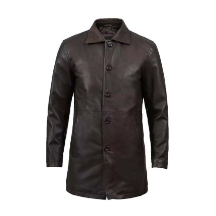 Men's Camel Brown 34 Length Leather Coat - Limited Stock