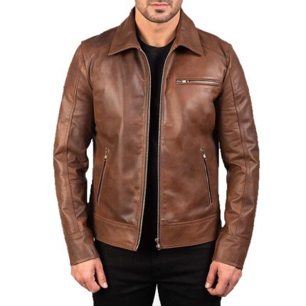 Lavendard-Brown Leather Biker Jacket