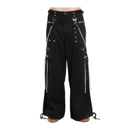 Gothic-Straps Zipper Trousers Punk-Rock Studs-Metal & Chain Trouser