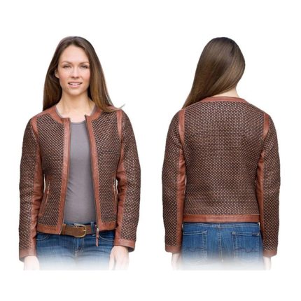 Womens Weavery Patterned High Fashion Leather Jacket