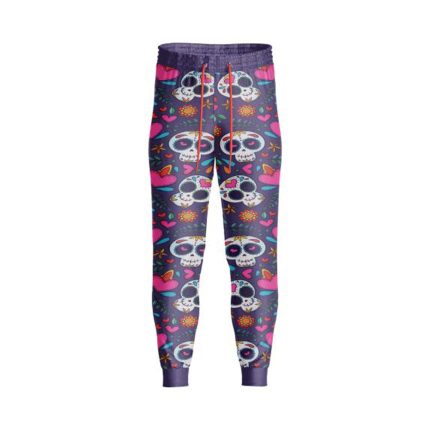 Sublimated Purple Skull Pattern Gothic Trousers