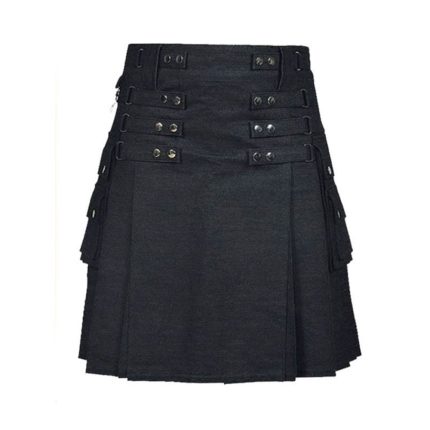 BLACK DENIM CARGO POCKETS KILT