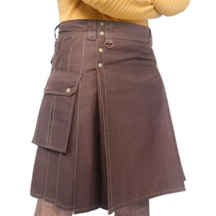 Scottish Designer Utility Kilts for Men Brown Cotton Kilt